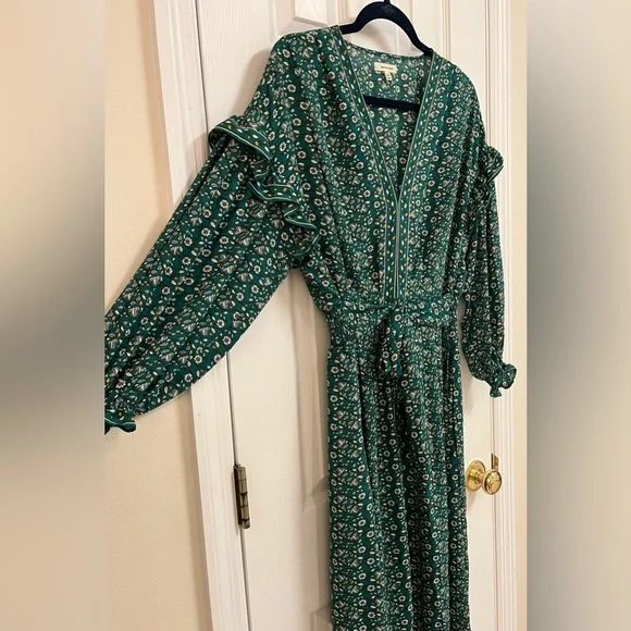 ‼️SOLD‼️NWOT Max Studio Long Sleeve Green Floral Midi Dress With Ruffle Details - Picture 3 of 9